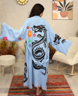 Golden Dragon Block Printed Cotton Kimono Robe