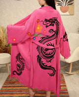 Golden Dragon Block Printed Cotton Kimono Robe