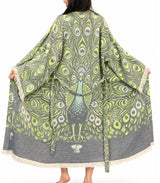 Royal Peacock Jacquard Cotton Kimono Robe