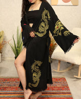 Golden Dragon Block Printed Cotton Kimono Robe