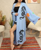 Golden Dragon Block Printed Cotton Kimono Robe