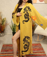 Golden Dragon Block Printed Cotton Kimono Robe