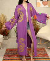 Golden Dragon Block Printed Cotton Kimono Robe