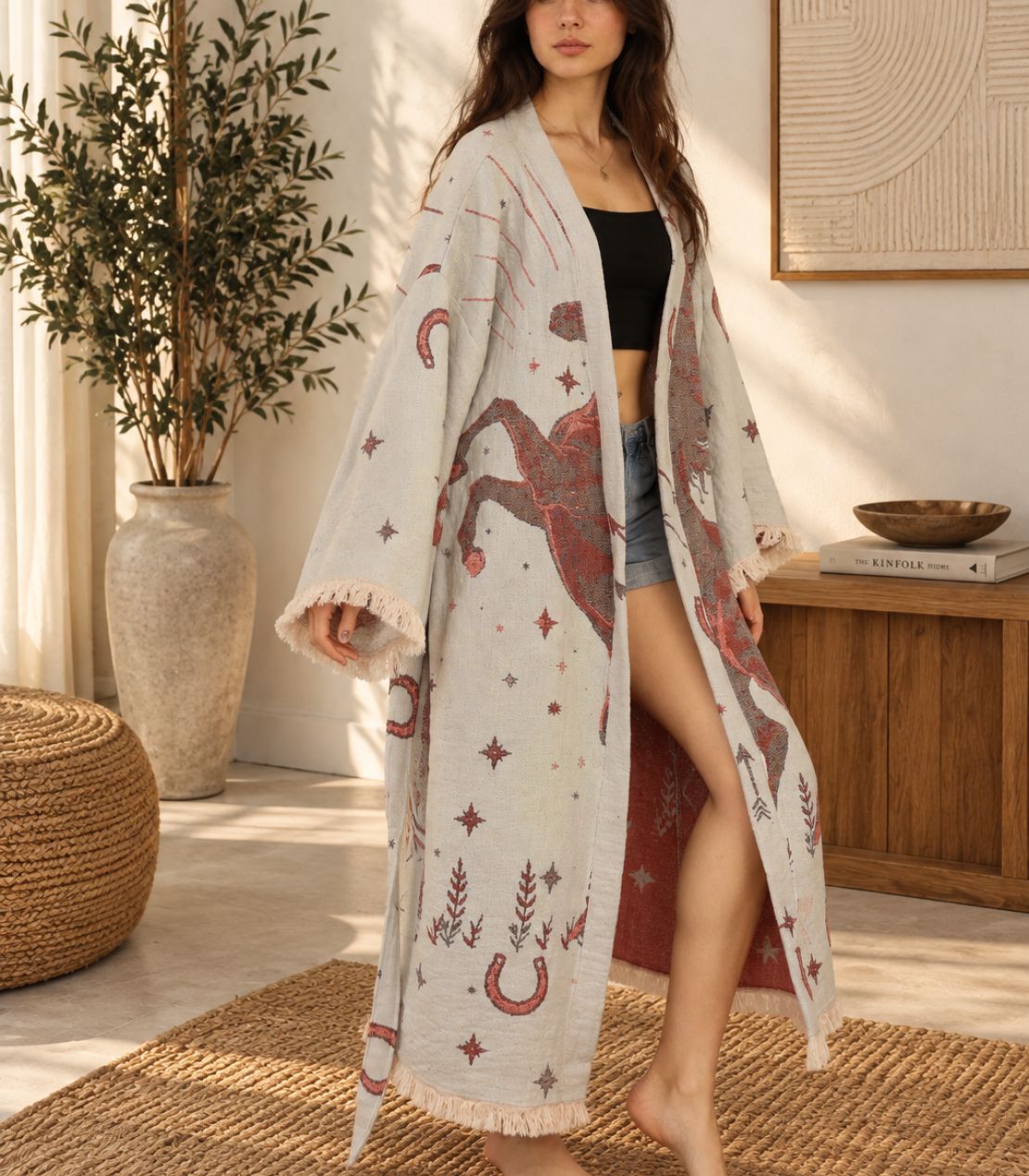 Wild Horse Jacquard Cotton Kimono Robe