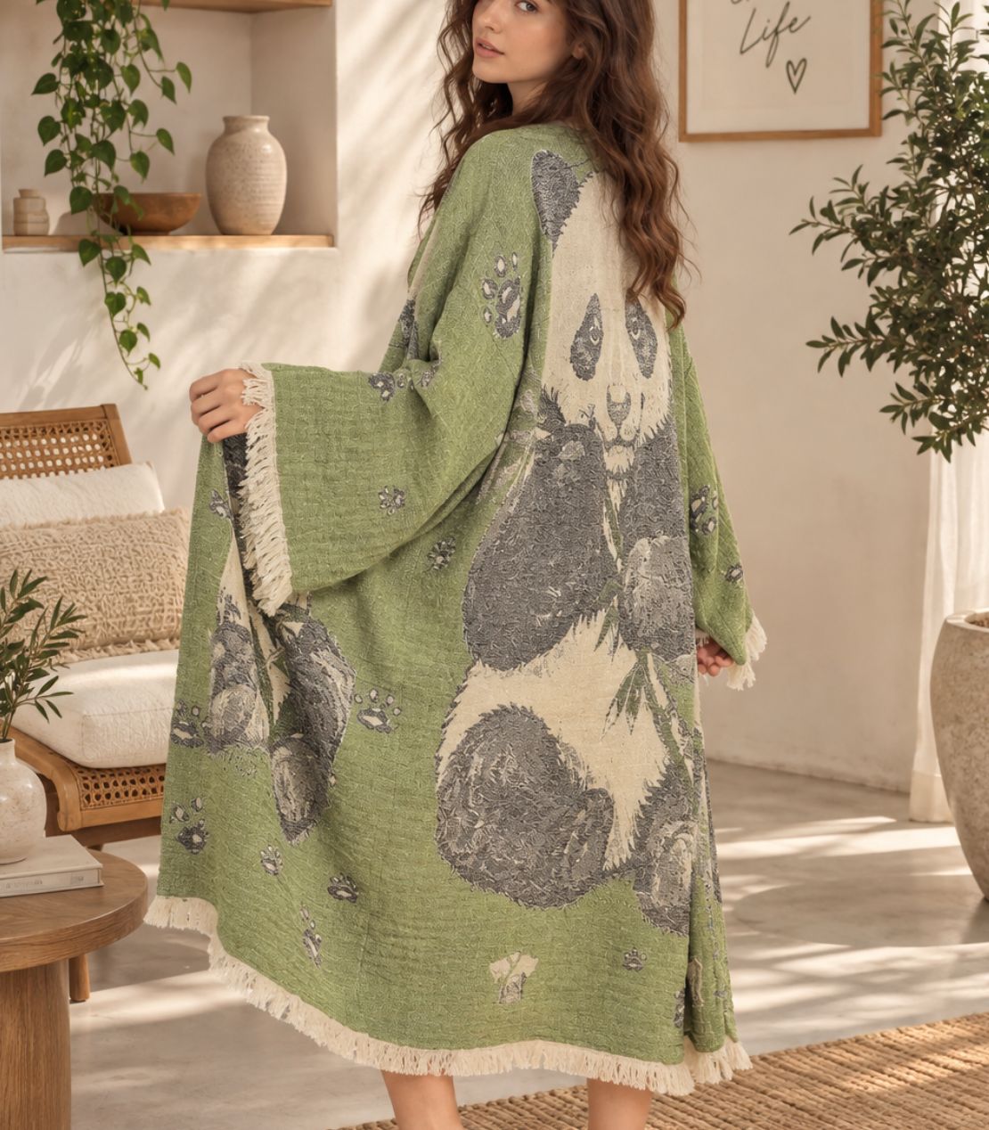 Panda Garden Jacquard Cotton Kimono Robe