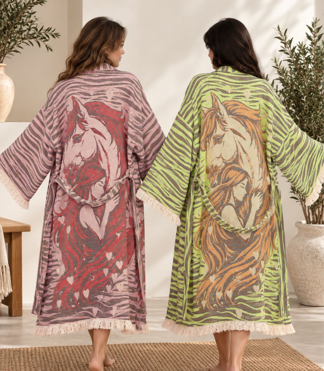 Horse Love Jacquard Cotton Kimono Robe