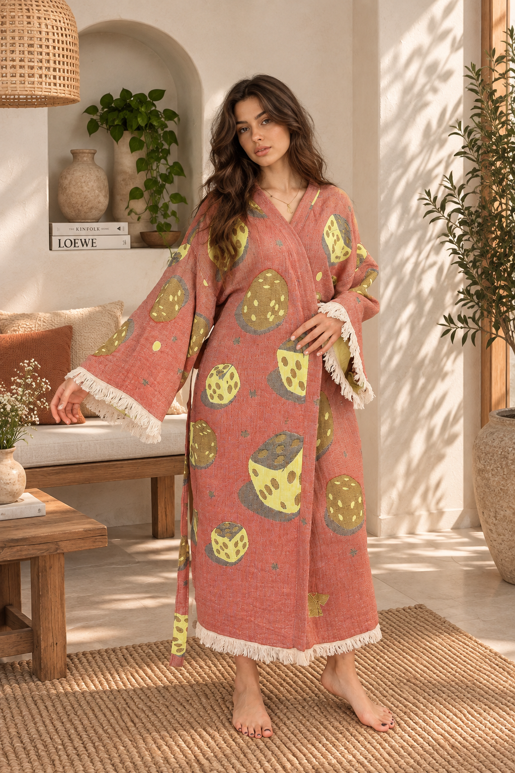 Dice Jacquard Cotton Kimono Robe
