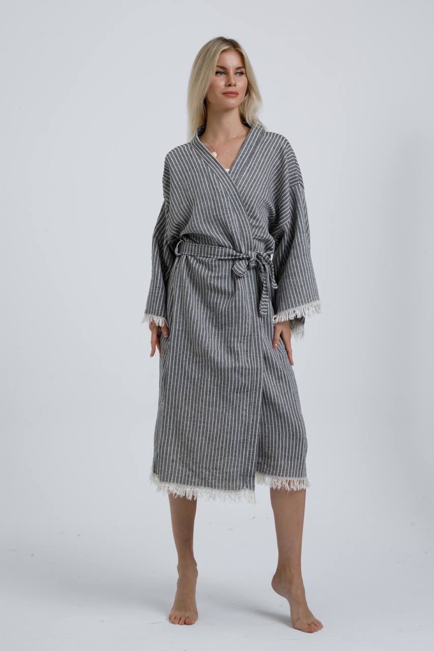 Striped Jacquard 100% Cotton Kimono Robe for Women