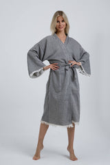 Striped Jacquard 100% Cotton Kimono Robe for Women