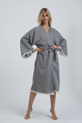 Striped Jacquard 100% Cotton Kimono Robe for Women