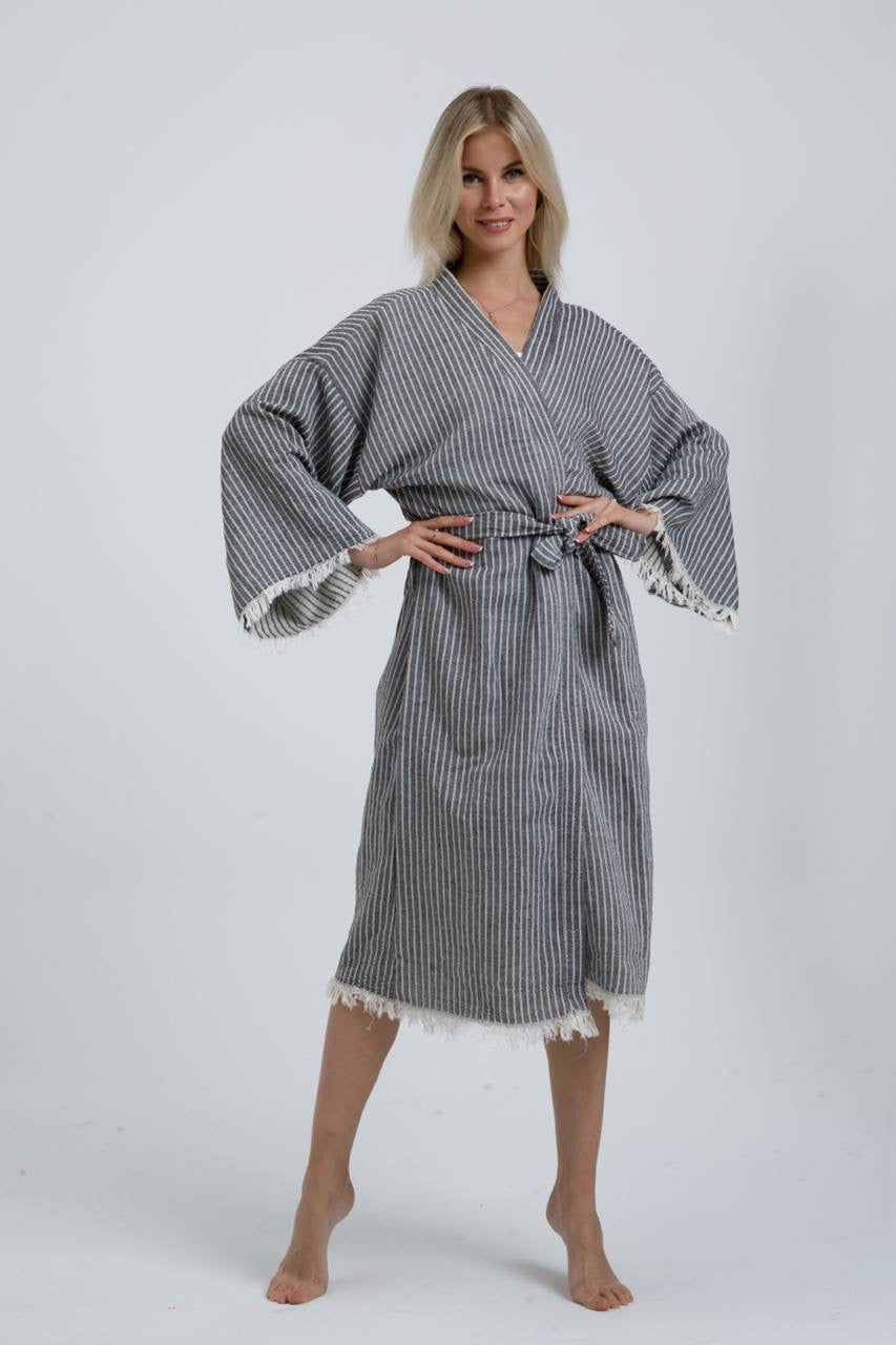 Striped Jacquard 100% Cotton Kimono Robe for Women