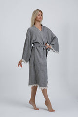 Striped Jacquard 100% Cotton Kimono Robe for Women