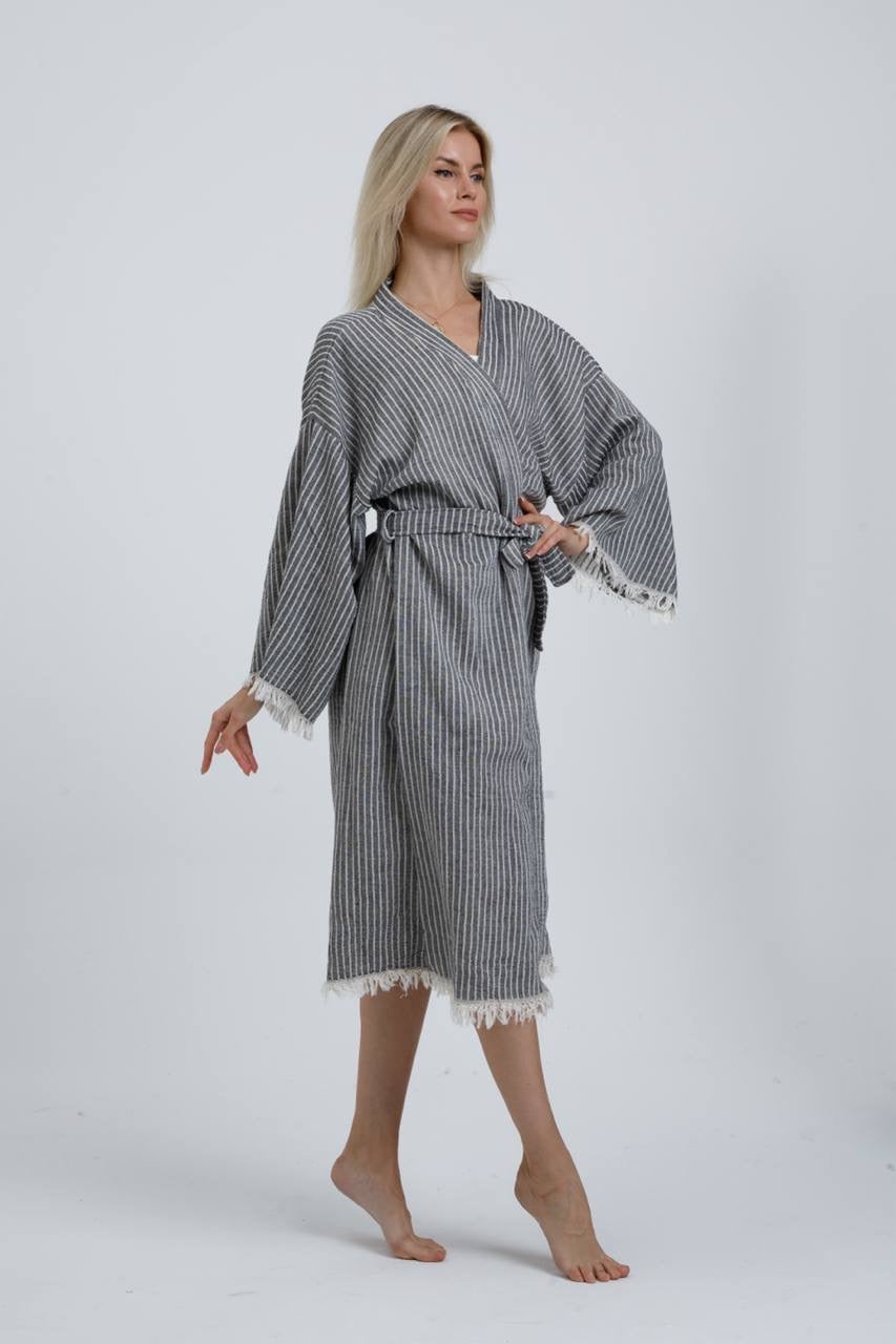 Striped Jacquard 100% Cotton Kimono Robe for Women
