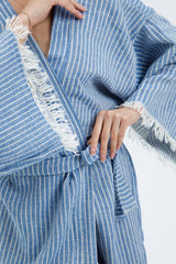 Striped Jacquard 100% Cotton Kimono Robe for Women