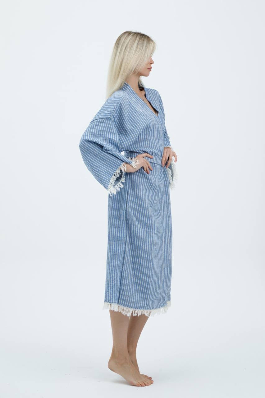 Striped Jacquard 100% Cotton Kimono Robe for Women