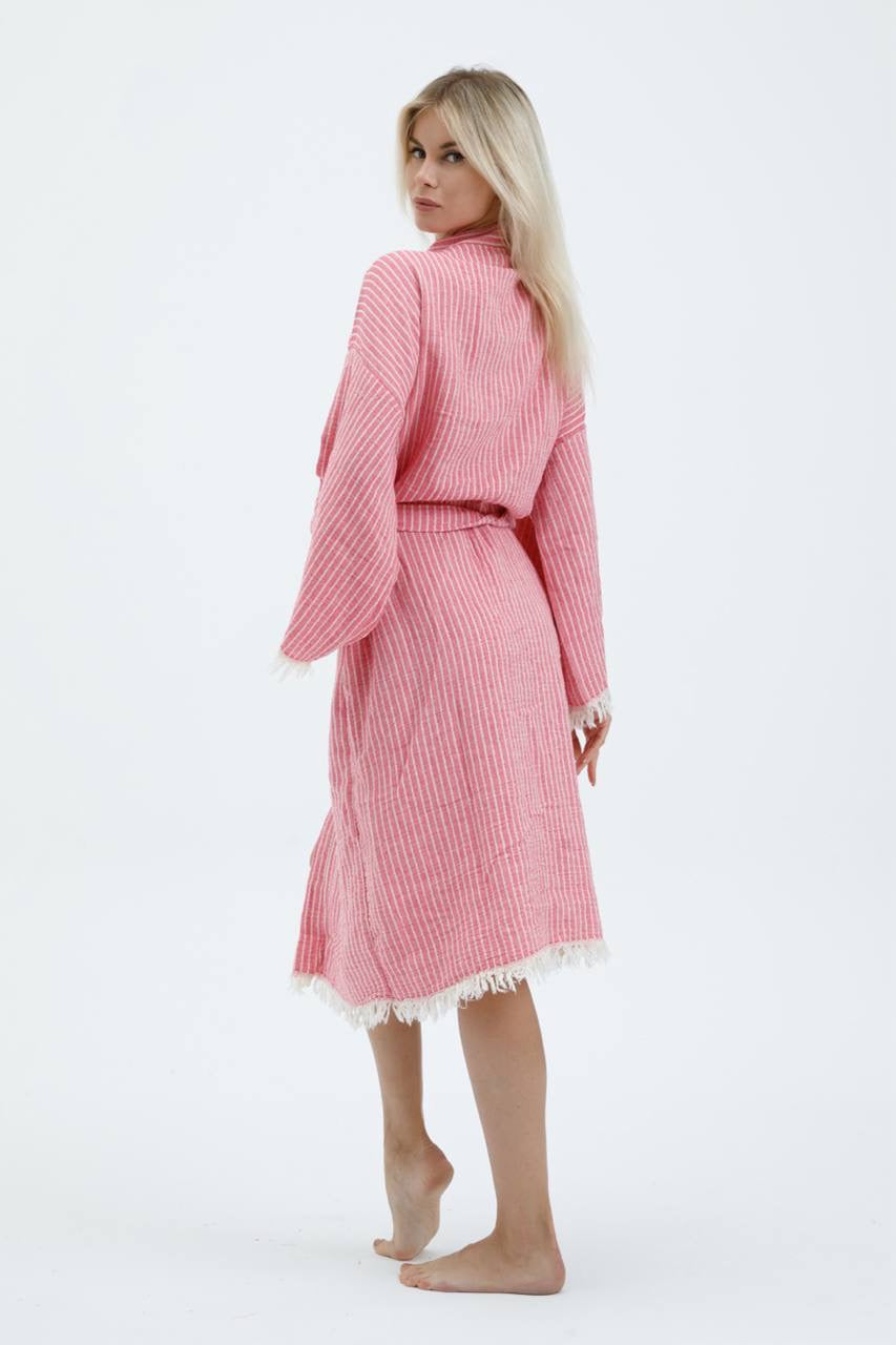 Striped Jacquard 100% Cotton Kimono Robe for Women