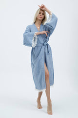 Striped Jacquard 100% Cotton Kimono Robe for Women