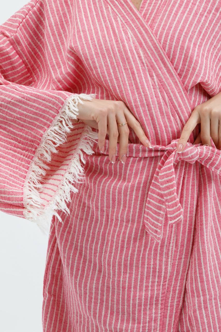 Striped Jacquard 100% Cotton Kimono Robe for Women