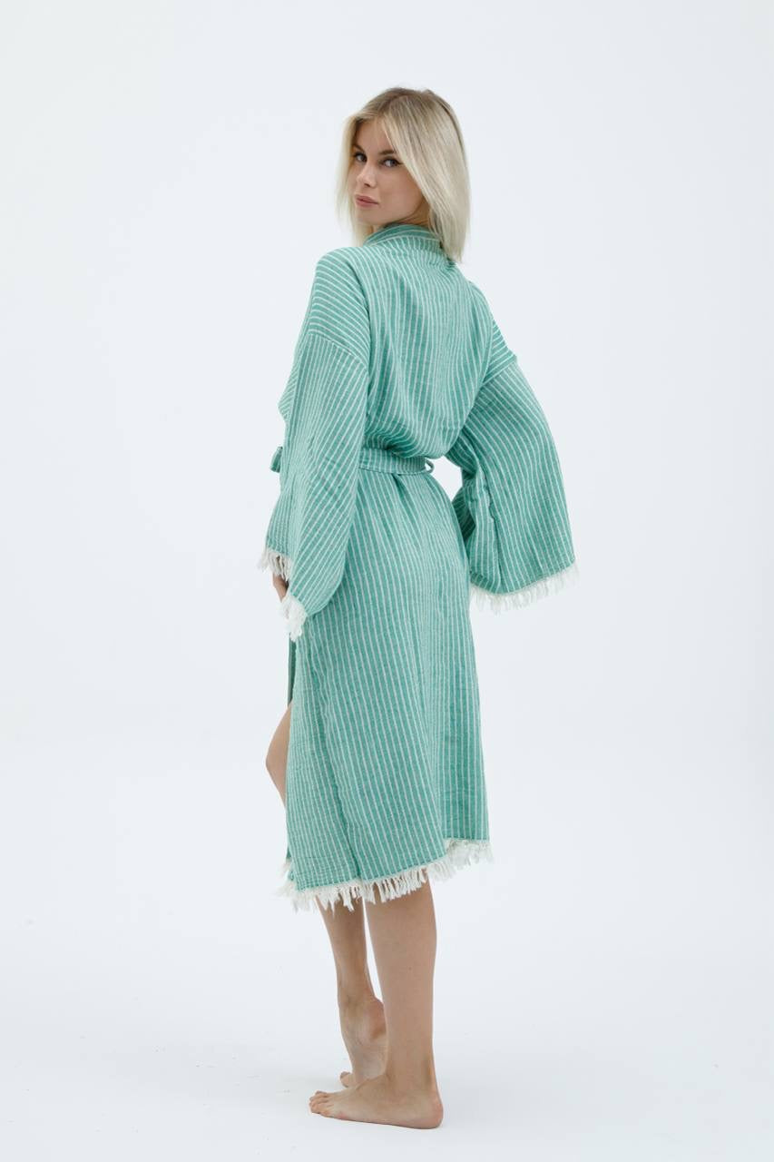 Striped Jacquard 100% Cotton Kimono Robe for Women
