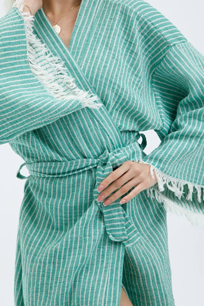 Striped Jacquard 100% Cotton Kimono Robe for Women