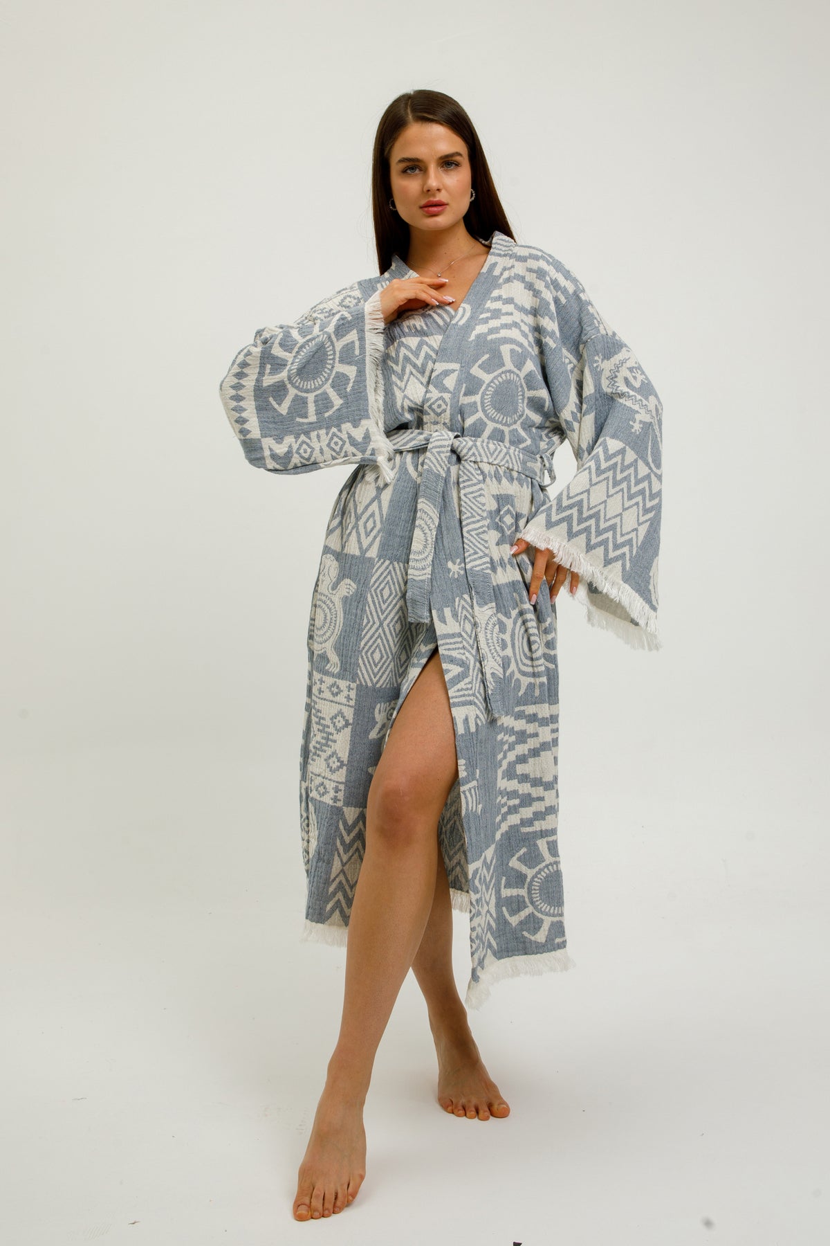 Heritage Jacquard 100% Cotton Kimono Robe