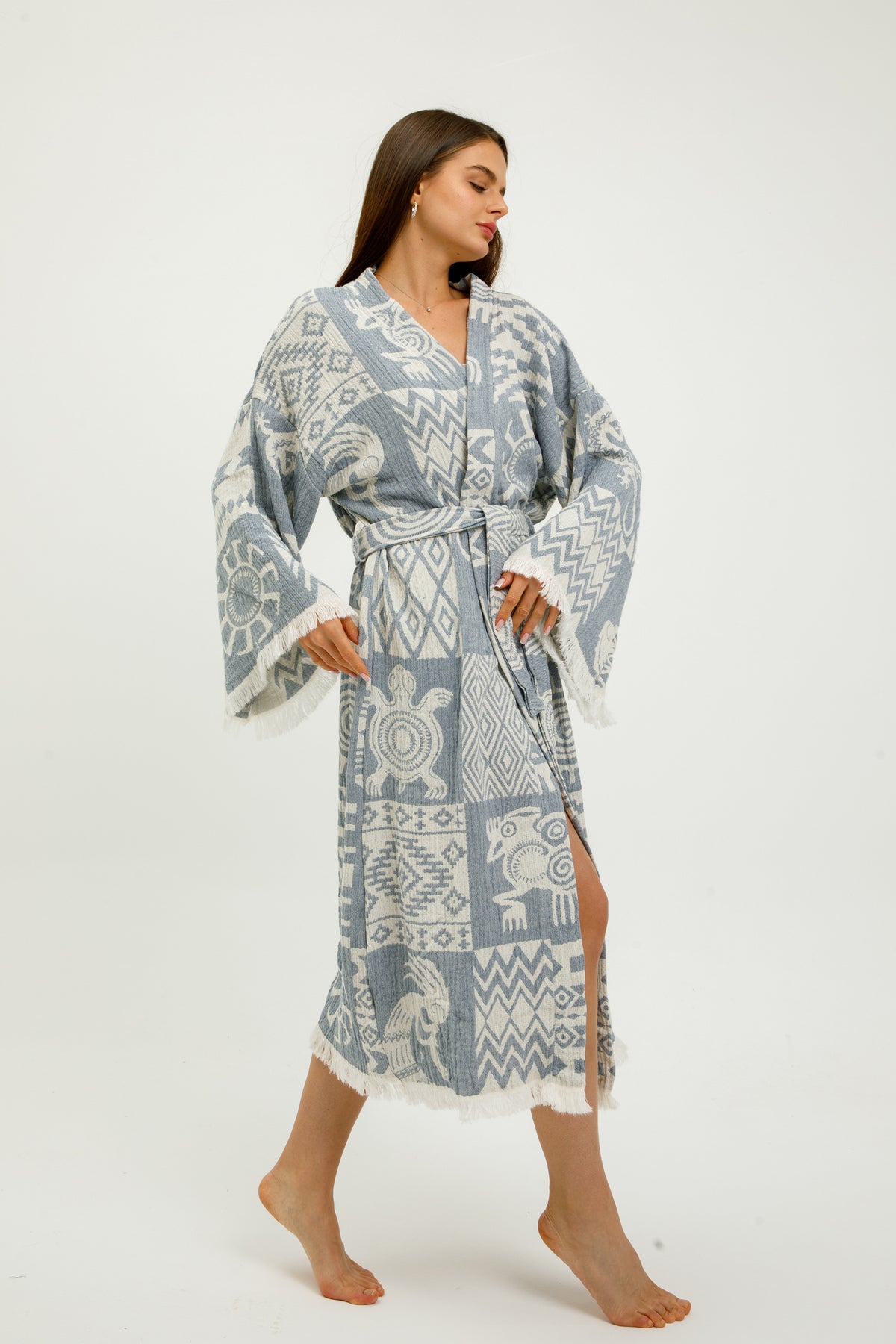 Heritage Jacquard 100% Cotton Kimono Robe