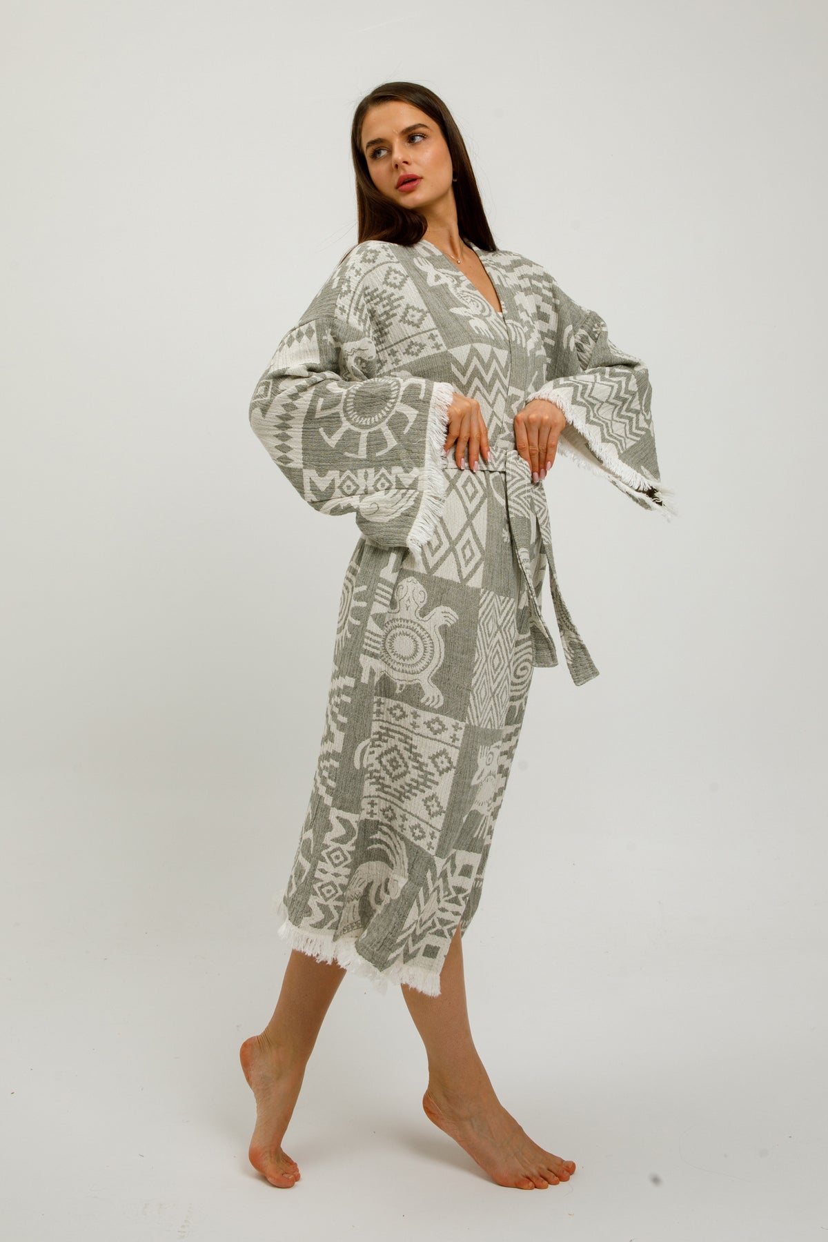 Heritage Jacquard 100% Cotton Kimono Robe