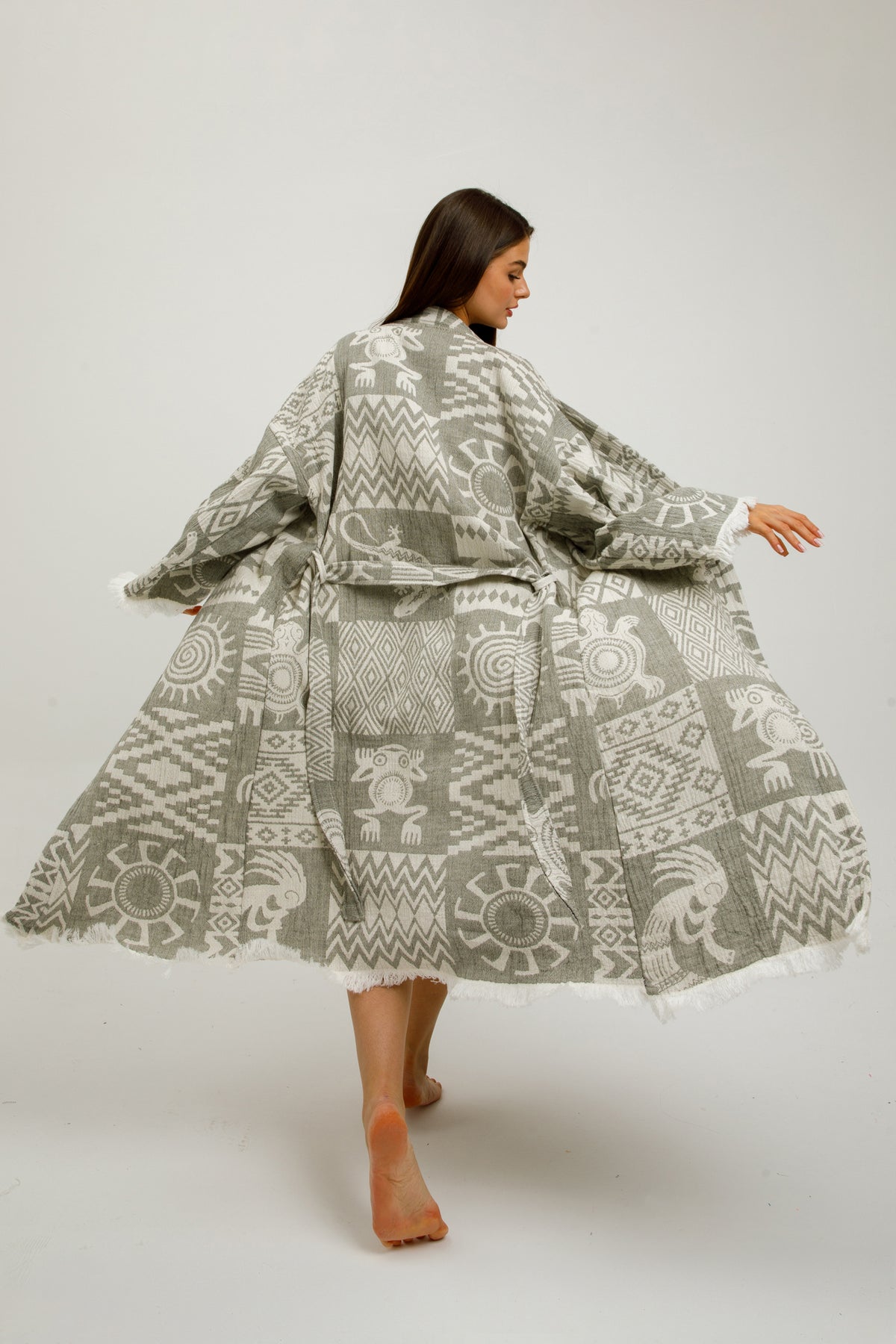 Heritage Jacquard 100% Cotton Kimono Robe