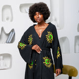 Hand Block Printed Evil Eye Cotton Muslin Kimono Robe