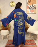 Golden Dragon Block Printed Cotton Kimono Robe