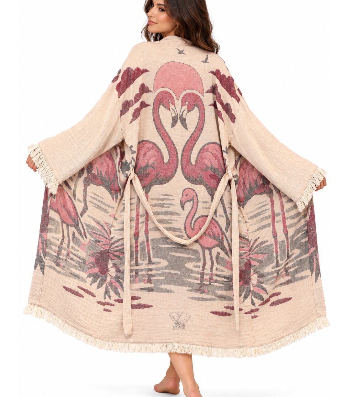 Flamingo Love Jacquard Cotton Kimono Robe