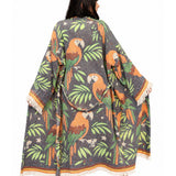 Tropical Parrot Jacquard Cotton Kimono Robe