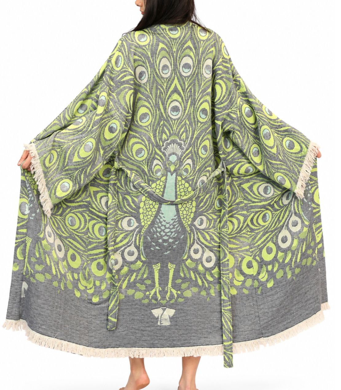 Royal Peacock Jacquard Cotton Kimono Robe