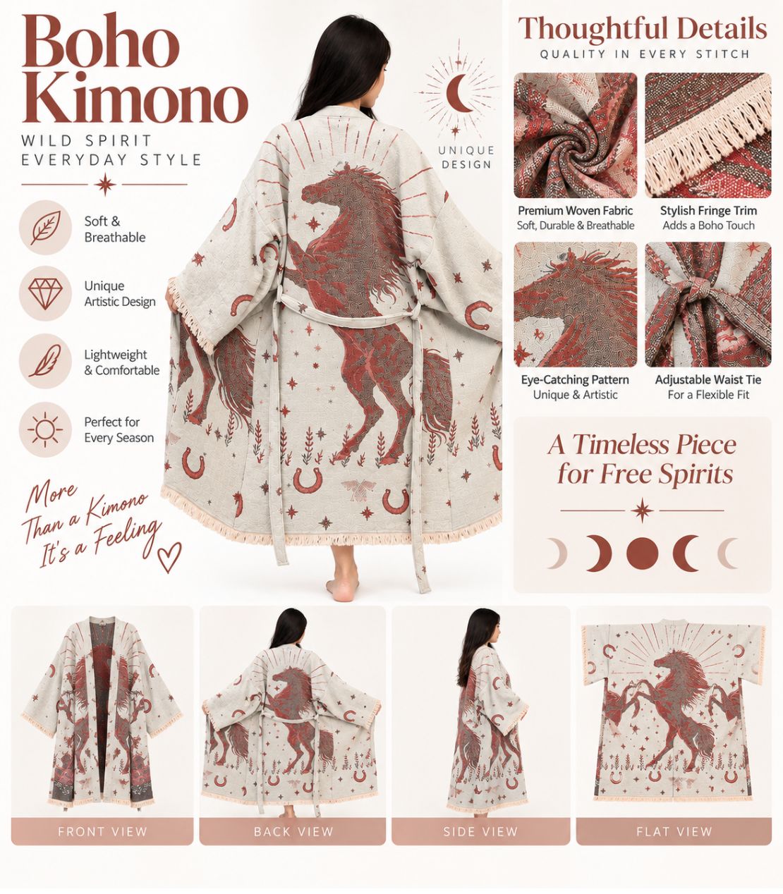Wild Horse Jacquard Cotton Kimono Robe