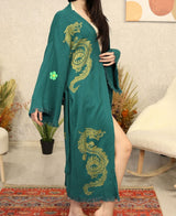 Golden Dragon Block Printed Cotton Kimono Robe