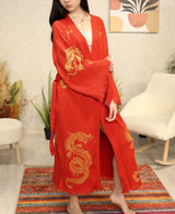 Golden Dragon Block Printed Cotton Kimono Robe