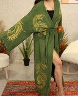 Golden Dragon Block Printed Cotton Kimono Robe