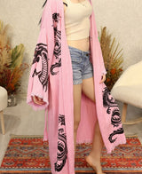 Golden Dragon Block Printed Cotton Kimono Robe