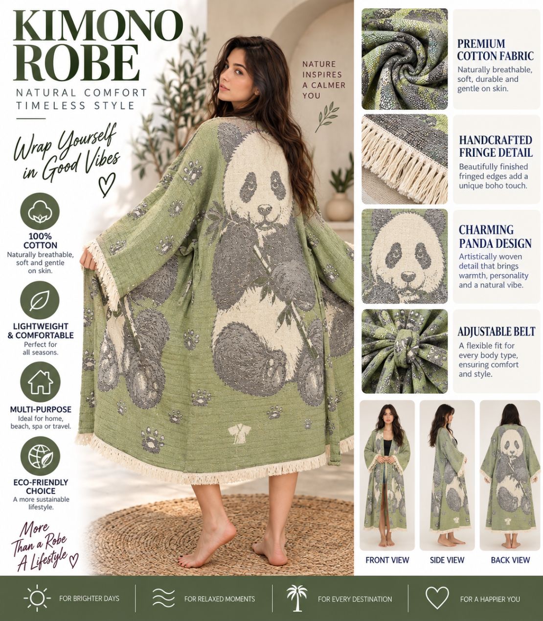Panda Garden Jacquard Cotton Kimono Robe