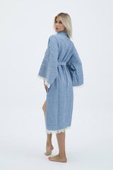 Striped Jacquard 100% Cotton Kimono Robe for Women