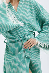 Striped Jacquard 100% Cotton Kimono Robe for Women