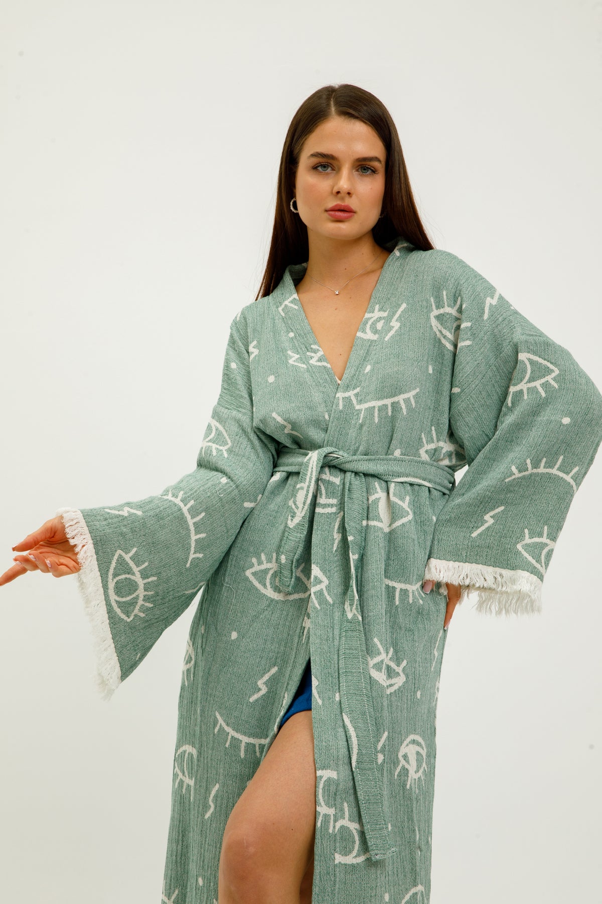 Eye Jacquard 100% Cotton Kimono Robe