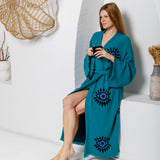 Hand Block Printed Evil Eye Cotton Muslin Kimono Robe
