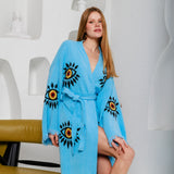 Hand Block Printed Evil Eye Cotton Muslin Kimono Robe