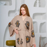 Hand Block Printed Evil Eye Cotton Muslin Kimono Robe
