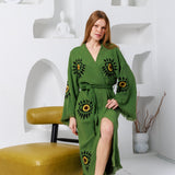 Hand Block Printed Evil Eye Cotton Muslin Kimono Robe