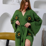 Hand Block Printed Evil Eye Cotton Muslin Kimono Robe
